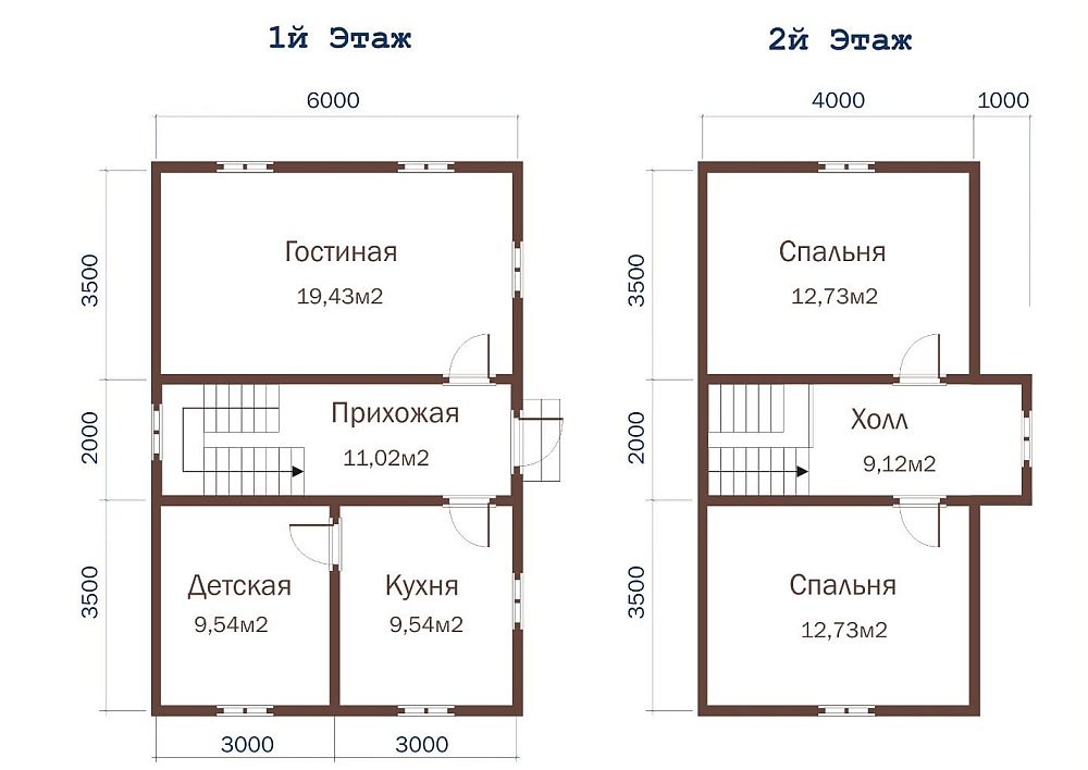 Планировка двухэтажного дома 6*9