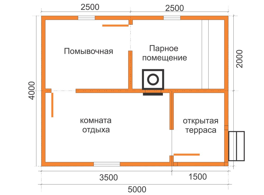 Чертеж бани с террасой