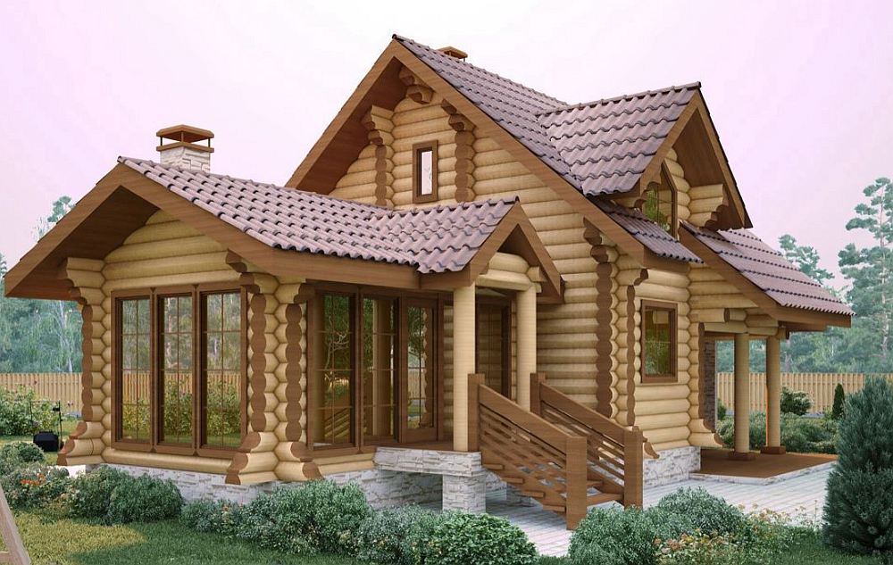 Дом из каркаса и бревен 