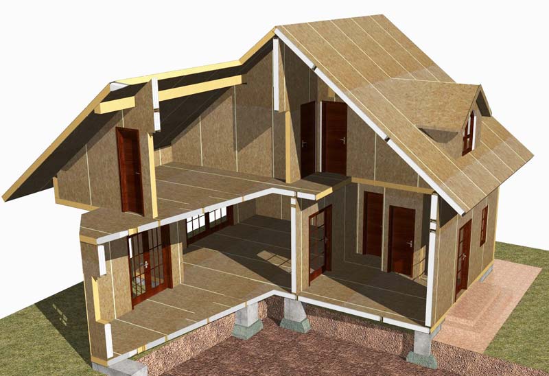Строение дома из панелей и каркаса 