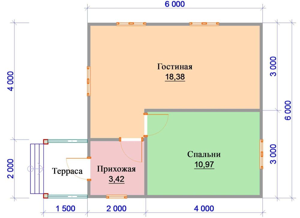 Чертеж дома с террасой